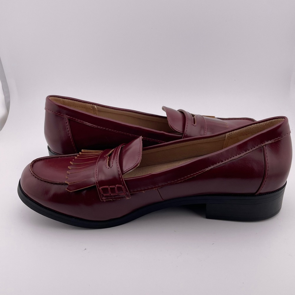 LifeStride Women Burgundy Red Leather Tassel Loafer Flats Shoes - Picture 7 of 8